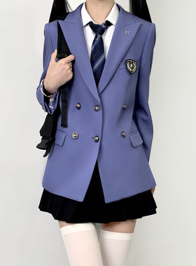 木村叔dk日系原创双排扣蓝色西服女学生制服春秋季校供感西装外套