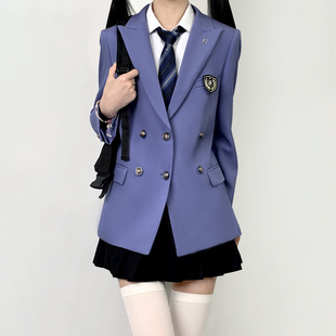 木村叔dk日系原创双排扣蓝色西服女学生制服春秋季 外套 校供感西装
