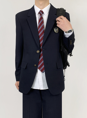 木村叔dk日系原创绀色西装制服外套男春秋季学院风情侣款西服套装
