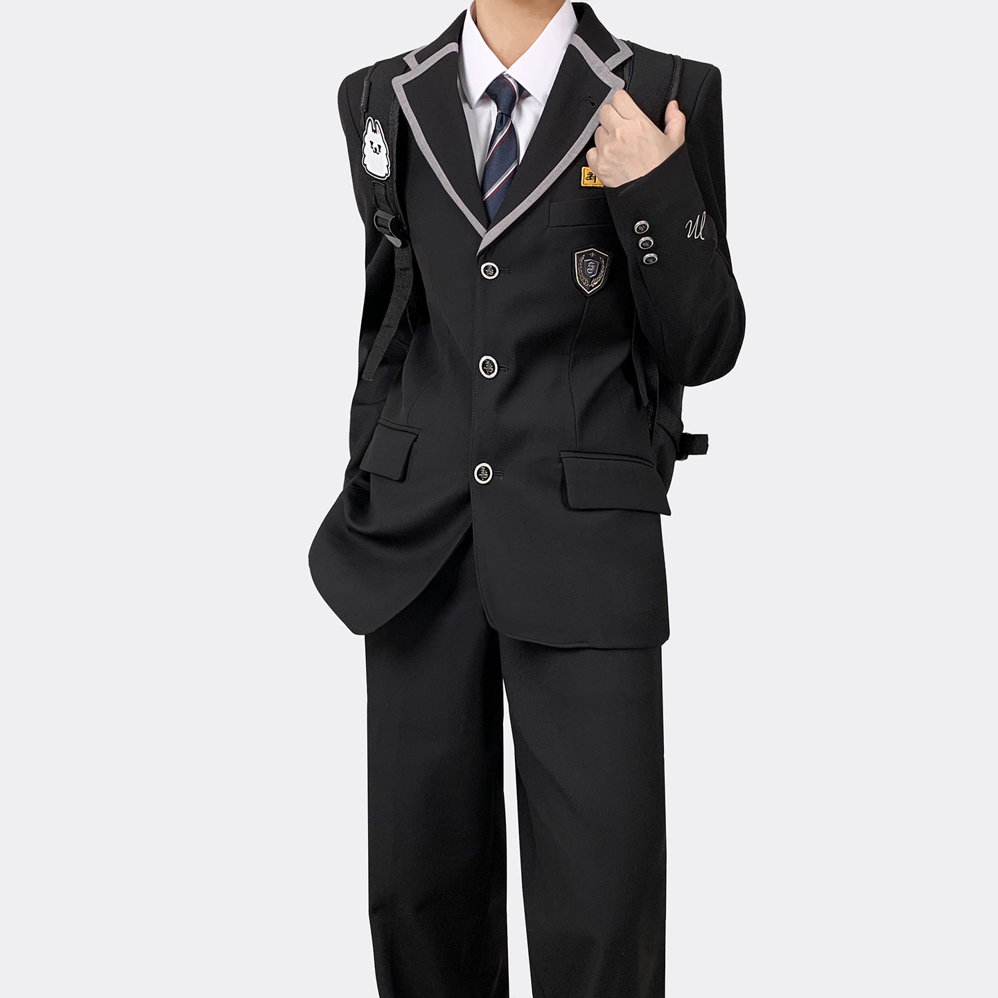 木村叔dk制服黑色西服外套男春秋季原创刺绣设计同款韩式学生校服图片
