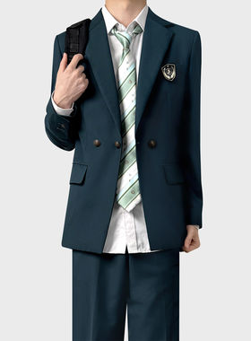 木村叔DK制服刺绣墨绿西服套装