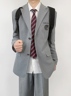 木村叔dk日系原创刺绣灰色西服外套男学生春秋季校供感单排扣西装