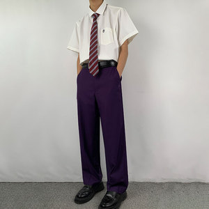 木村叔dK日系制服西裤男士青少年学生紫红色西服西裤直筒秋季长裤