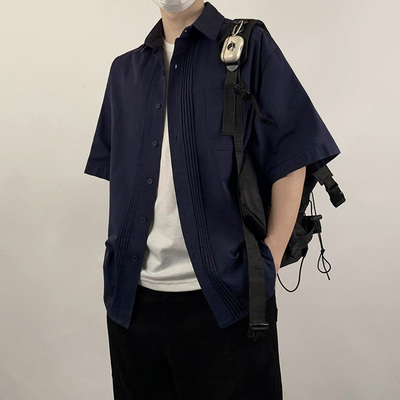 木村叔dk日系原创短袖衬衫男士高中学生春秋季纯棉内搭褶皱衬衣服