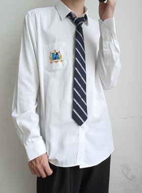 木村叔dk原创刺绣白色衬衫男长袖青少年学生校服班服内搭打底衬衣