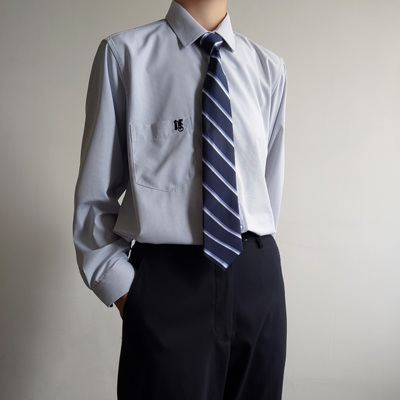 木村叔角襟长袖细格dk制服衬衫