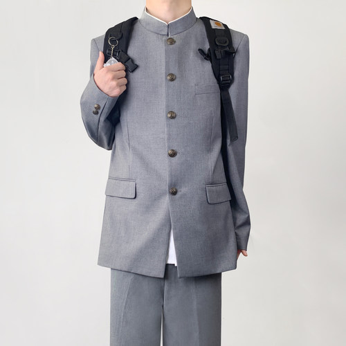 木村叔dk原创制服灰色诘襟学兰服中山装立领西装男复古新中式套装