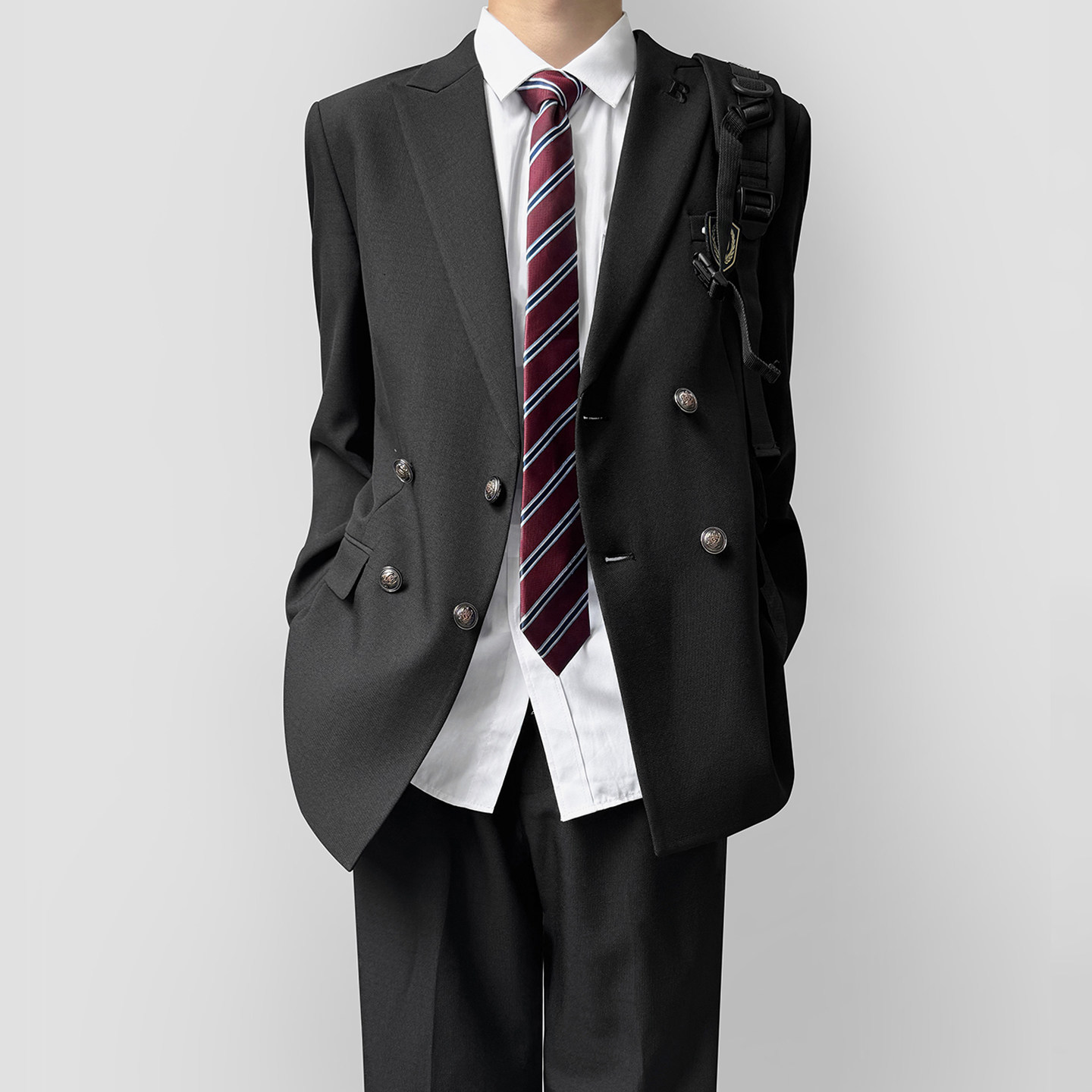 木村叔dk日系复古黑色双排扣西服制服男士原创设计戗驳领西装套装