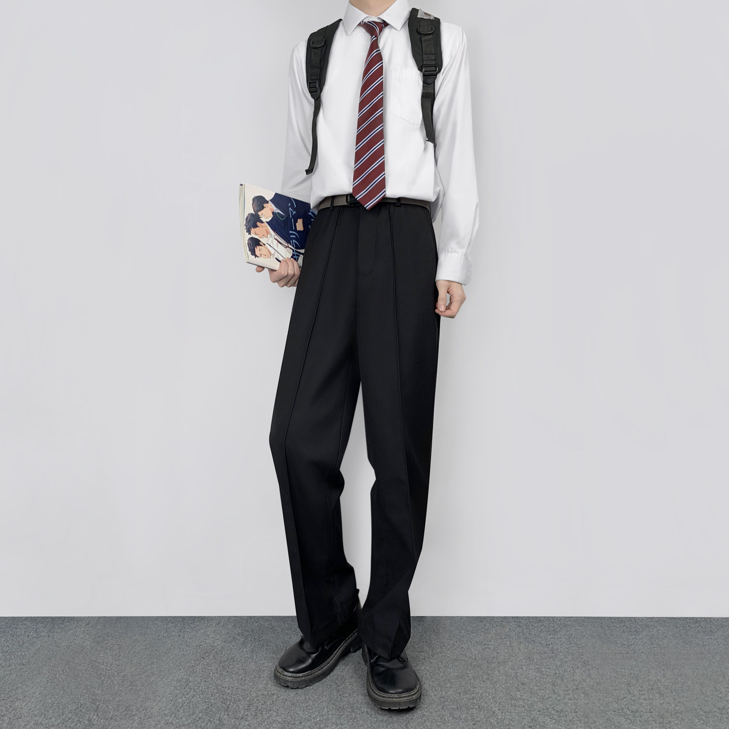 木村叔DK制服黑色直筒西裤男图片