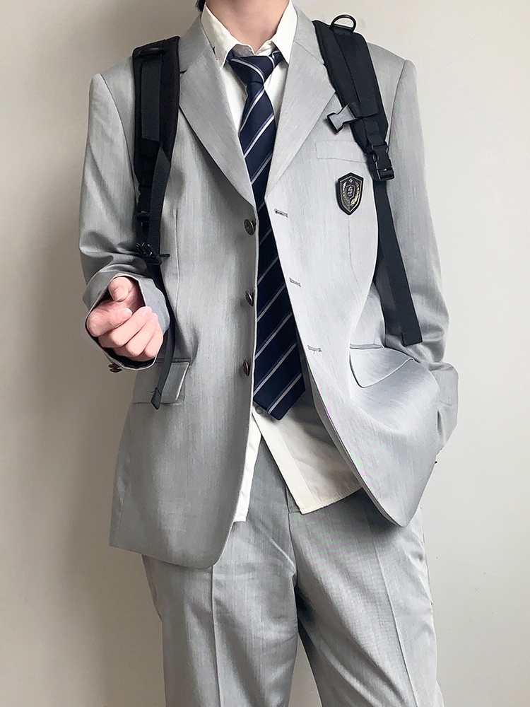 木村叔dk原创春秋季灰色西服外套男士日系制服学生西装黑色长裤子