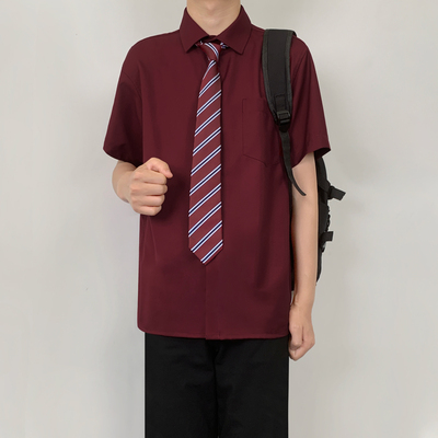 dk制服酒红色衬衫男生夏季日系