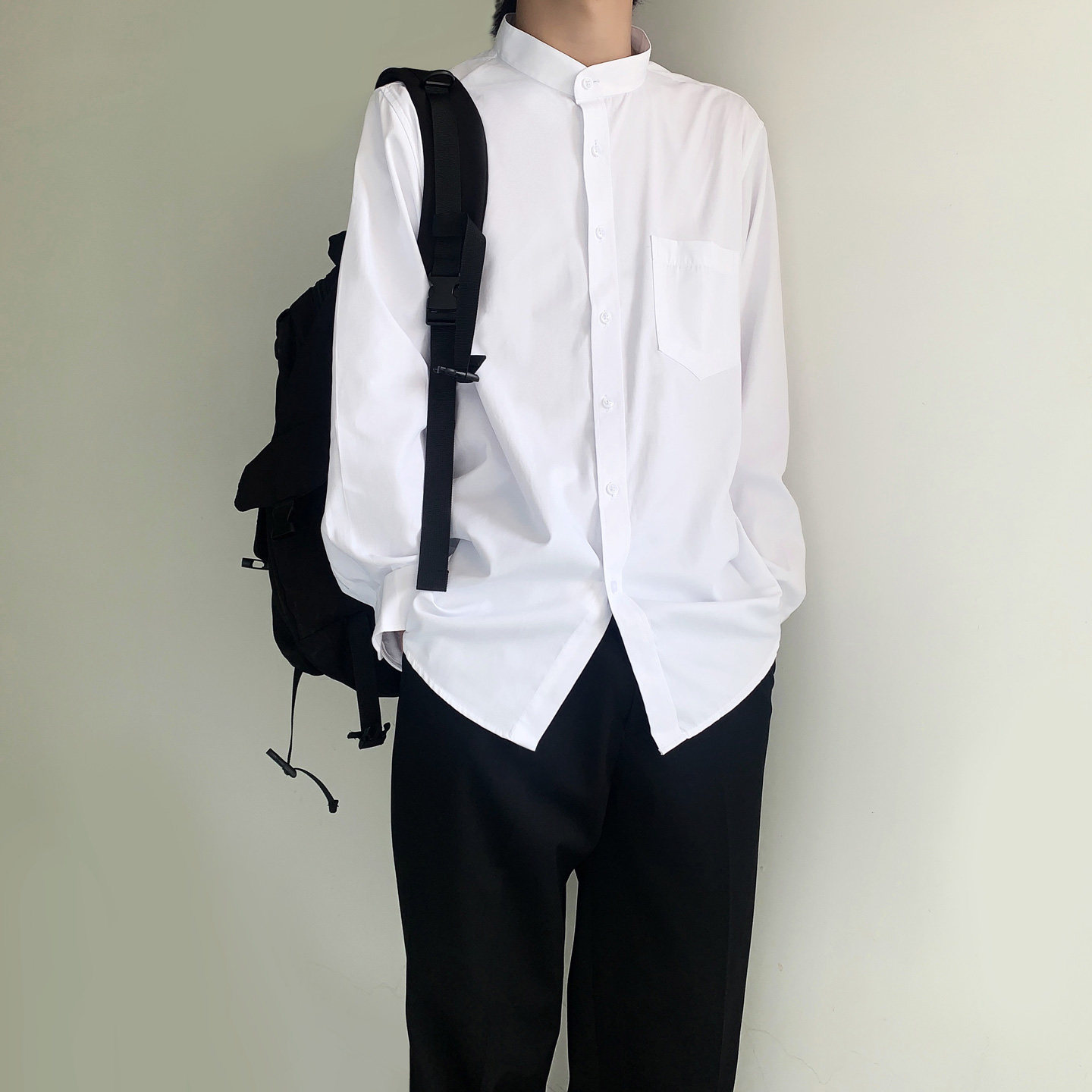 木村叔日系DK立领白色长袖衬衫图片