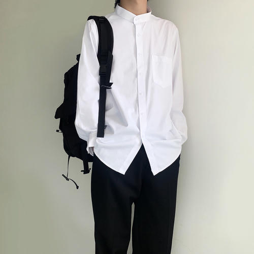 木村叔日系DK立领白色长袖衬衫