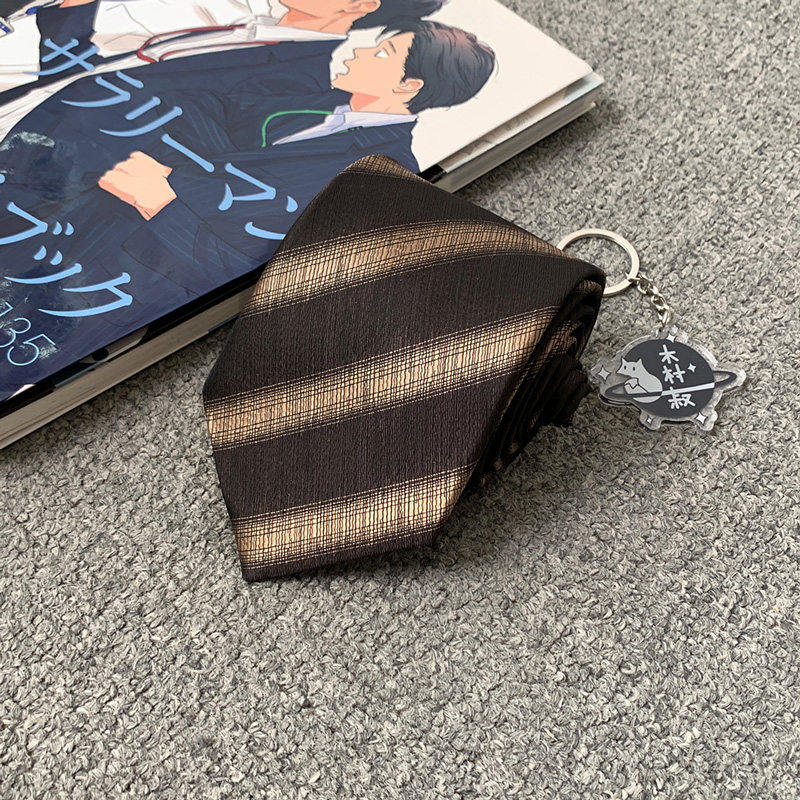 木村叔日系灰棕复古粗条纹领带图片