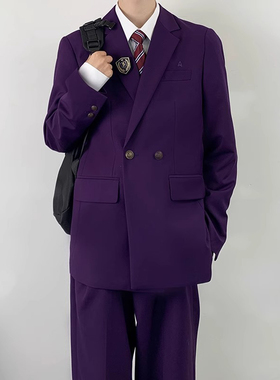 木村叔dk日系紫红色西服外套男生春秋季单排扣校供感学生制服套装