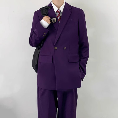 木村叔dk紫红色西服外套男生西裤