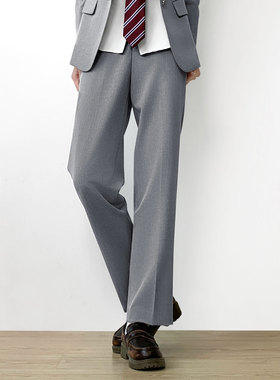 木村叔jk制服灰色修身西裤女生春秋季女学生原创刺绣百搭直筒长裤