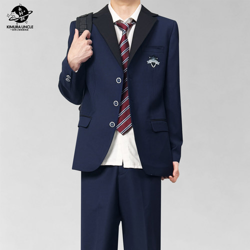 木村叔dk制服正版刺绣徽章绀色西服外套男春秋季原创撞色西装制服