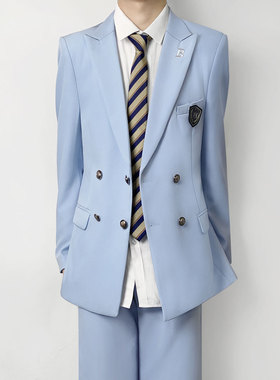 木村叔dk日系原创刺绣浅蓝色西服外套春秋季学院风校供感西服制服