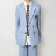 木村叔dk日系原创浅蓝色西服男生春秋季 复古双排扣创驳领西服套装
