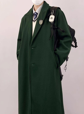 木村叔dk日系复古双面毛呢牛油果棕绿色大衣男女生春秋季呢子外套