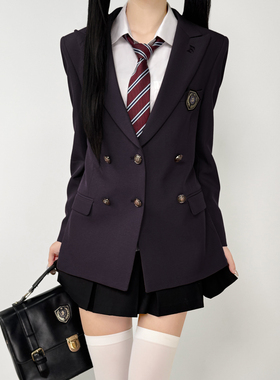 木村叔jk原创制服深紫色西装外套女生春秋季女学生戗驳领西服套装