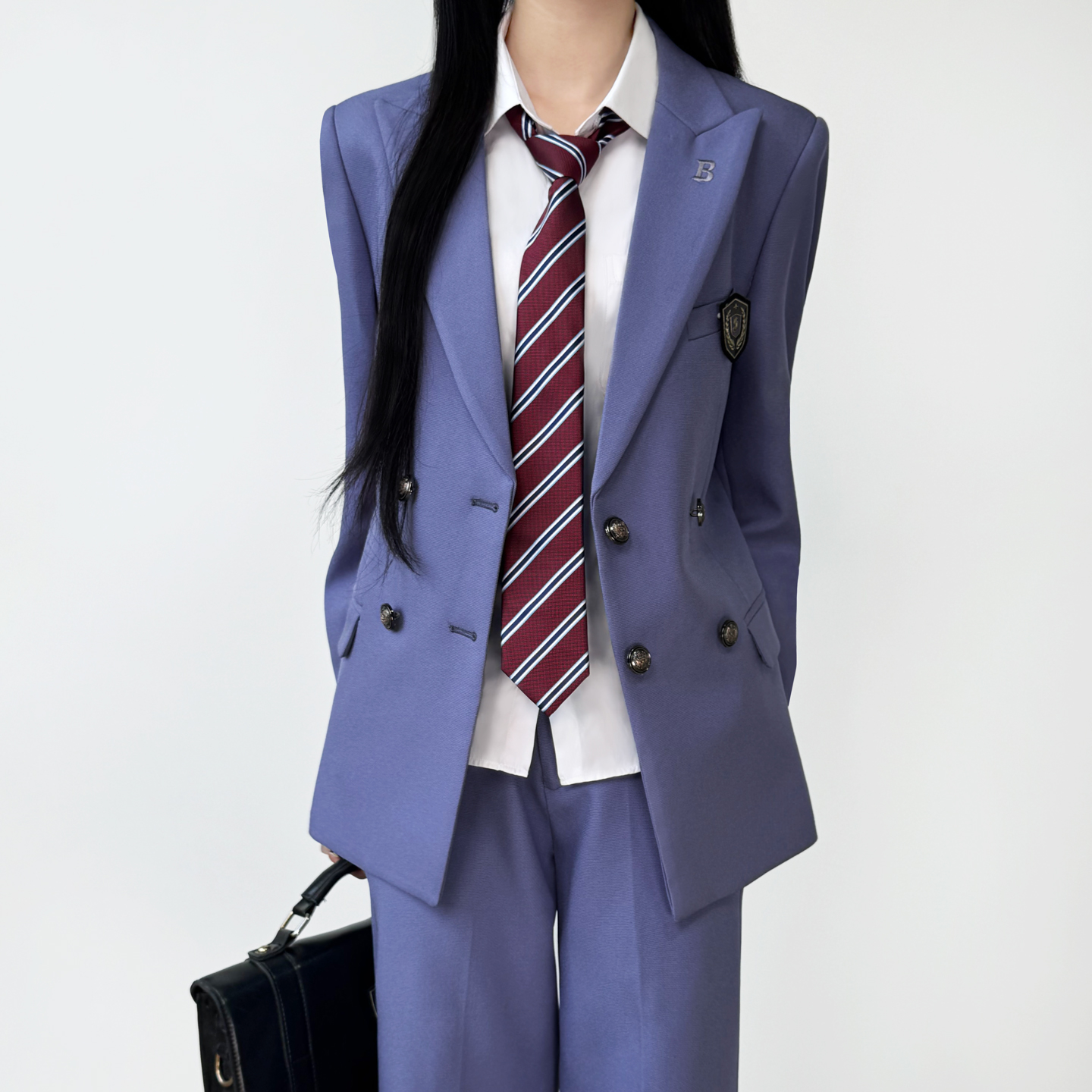 木村叔jk原创日系蓝色西装制服女校供感女学生双排扣休闲西服套装