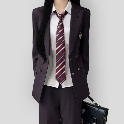 木村叔日系深紫刺绣双排扣西服
