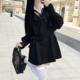 木村叔jk制服黑色风衣外套女秋冬季 中长款 宽松收腰小个子系带大衣