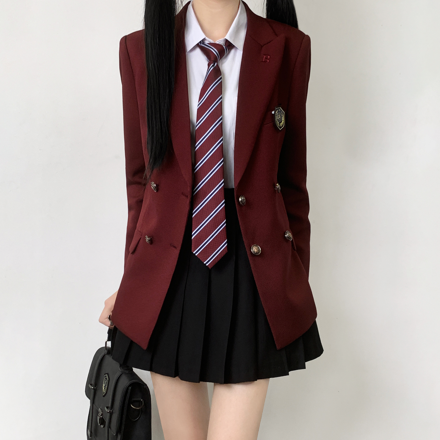 木村叔dk日系原创酒红色西服女学生制服初夏季六粒双排扣西装外套