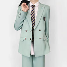 木村叔dk日系原创刺绣浅薄荷绿西服男初夏季学院风校供感西服套装
