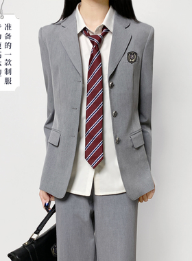 木村叔jk制服原创灰色修身款西服外套女生春秋季校供感学院风西装