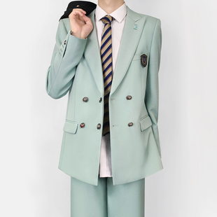 木村叔dk日系原创刺绣浅薄荷绿西服男春秋季学院风校供感西服上衣