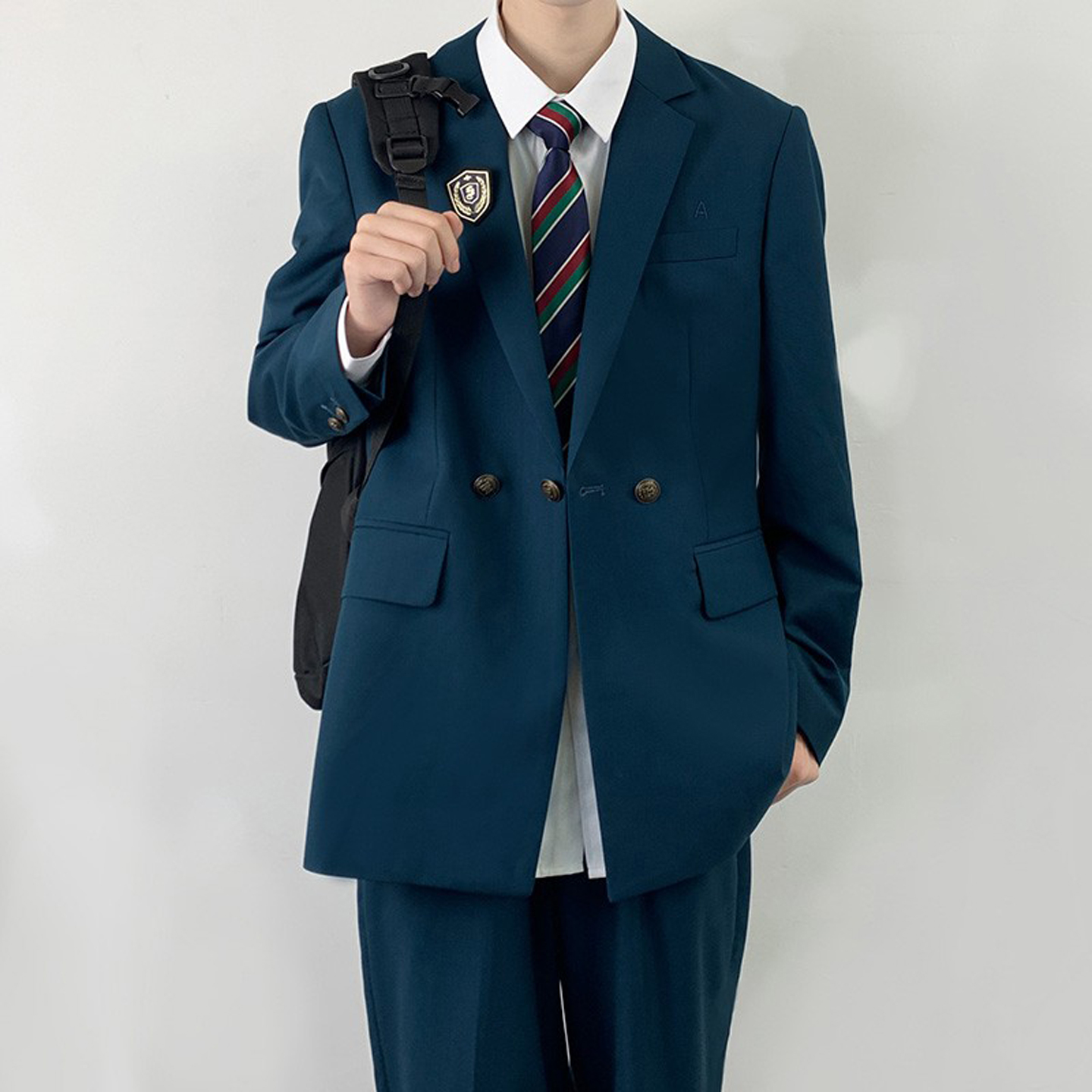 木村叔dk原创刺绣日系制服墨绿色西服外套男士秋季西装西裤子套装