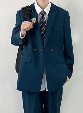 木村叔dk原创刺绣日系制服墨绿色西服外套男士秋季西装西裤子套装