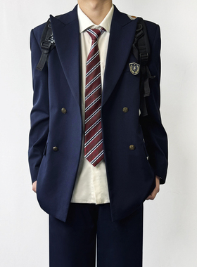 木村叔dk日系绀色双排扣西服男士学院风高中学生制服套装西装外套