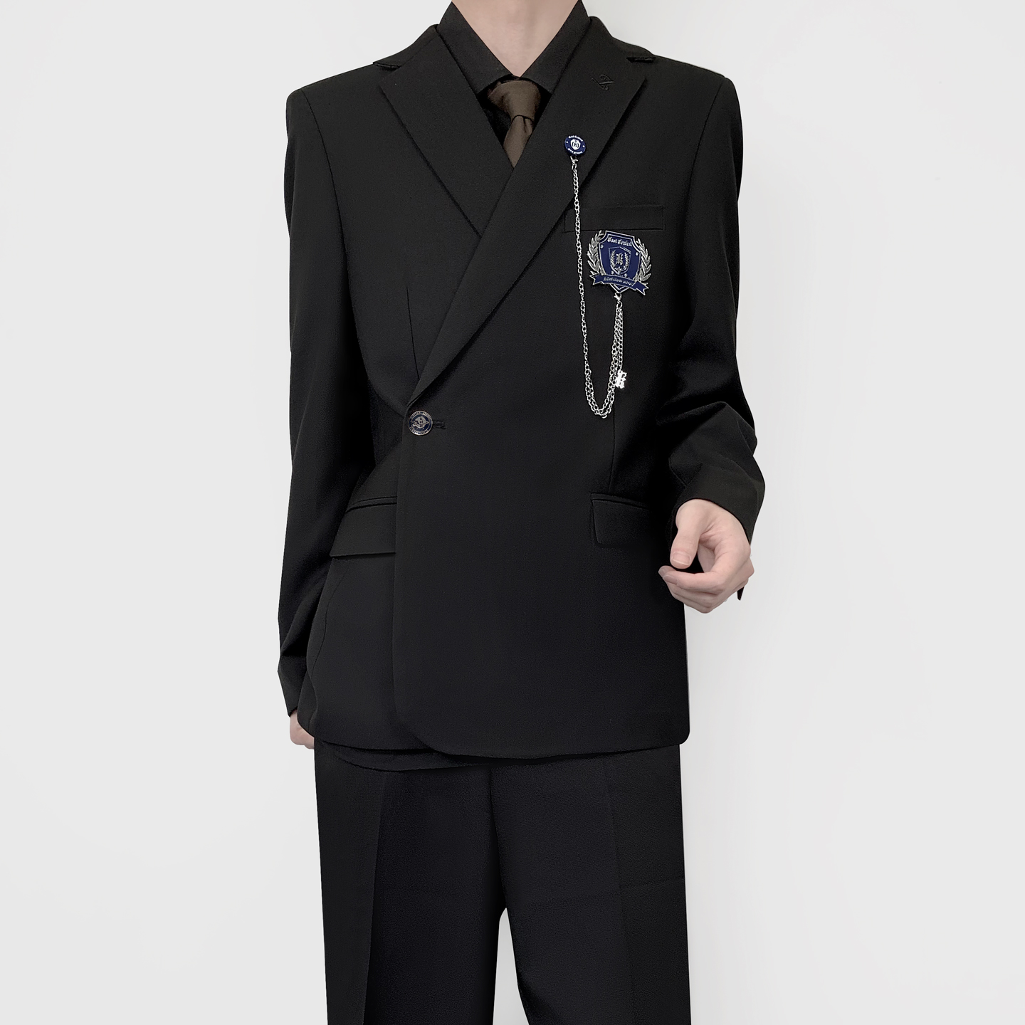 木村叔dk日系黑色收腰西装外套男春秋季学院风原创俩粒扣西服制服