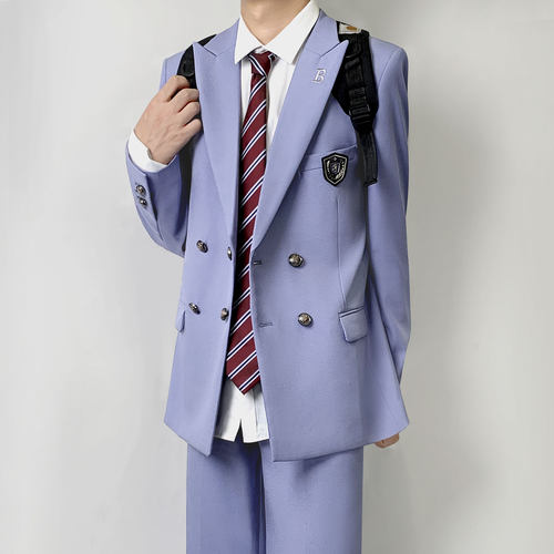 木村叔dk日系原创刺绣蓝色西服外套男生春秋季学院风西服制服套装