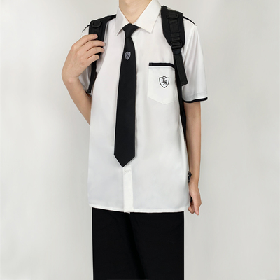 木村叔dk制服白色衬衫男短袖日系原创刺绣秋季黑白撞色学生衬衣服