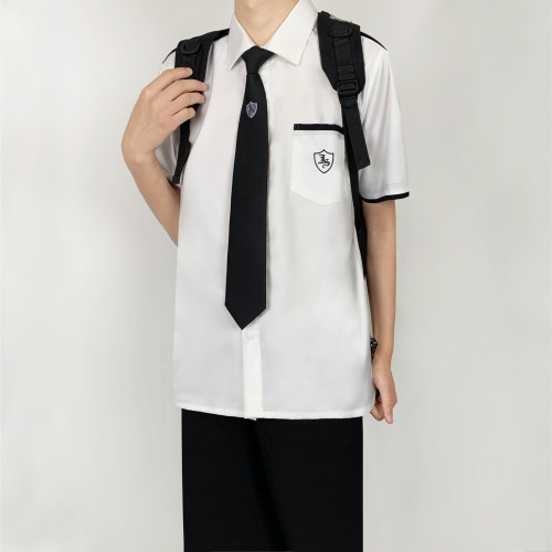 木村叔dk制服白色衬衫男短袖日系原创刺绣秋季黑白撞色学生衬衣服