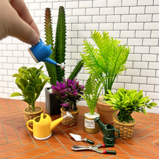 仿真花迷你模型6分8分12分娃娃屋紫竹梅米兰花栀子花植物花盆栽