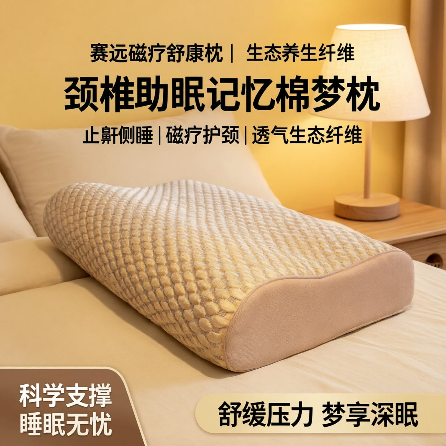 赛远磁疗舒康枕头B型生态养生纤维枕颈椎助眠记忆棉梦枕止鼾侧睡
