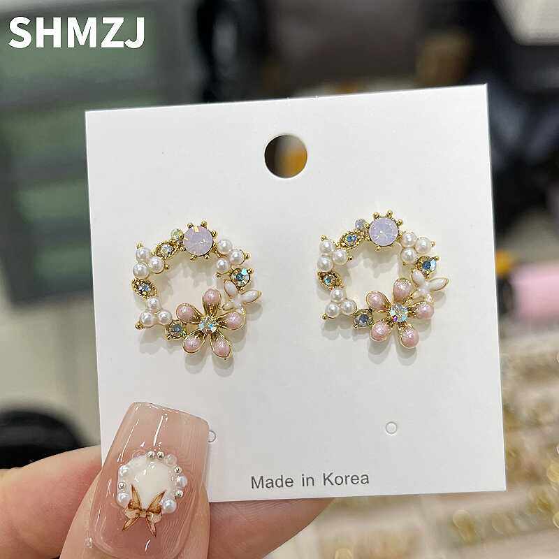 圆圈花朵小巧镶钻耳钉SHMZJ甜美