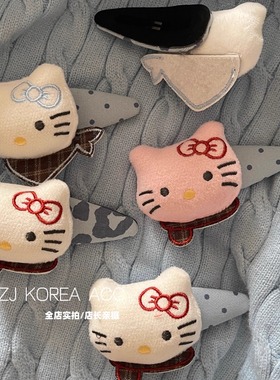 韩国代购KT猫蓝色牛奶纹波点水滴发夹刘海BB夹气质百搭侧边碎发夹