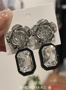 韩国代购catis夸张金属花朵大宝石耳环925银针轻奢气质时尚耳坠女