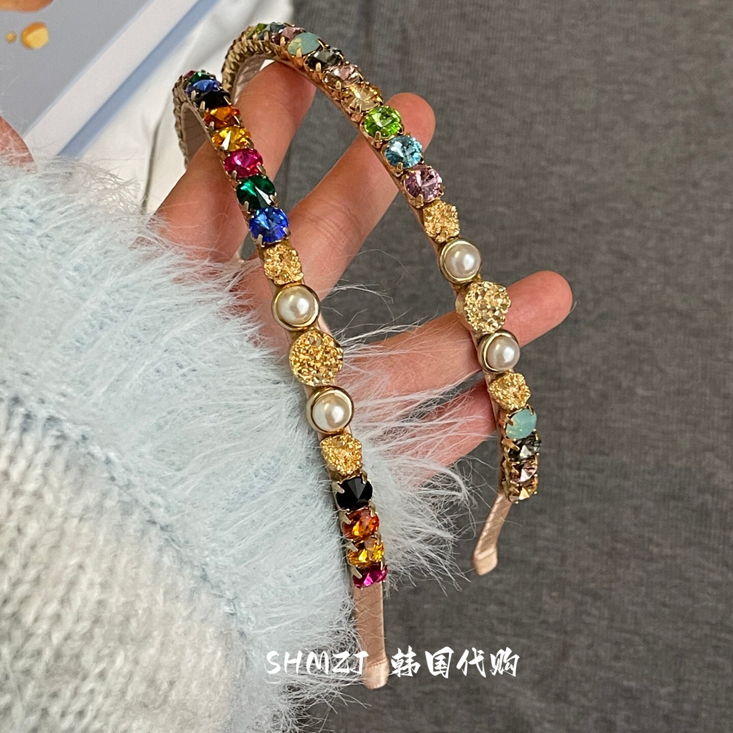 一整圈彩色宝石发箍复古宫廷发卡