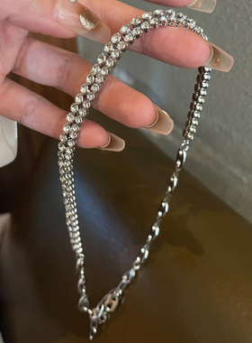 韩国东大门代购个性甜酷风项链锆石水晶锁骨链女生项链爆闪毛衣链