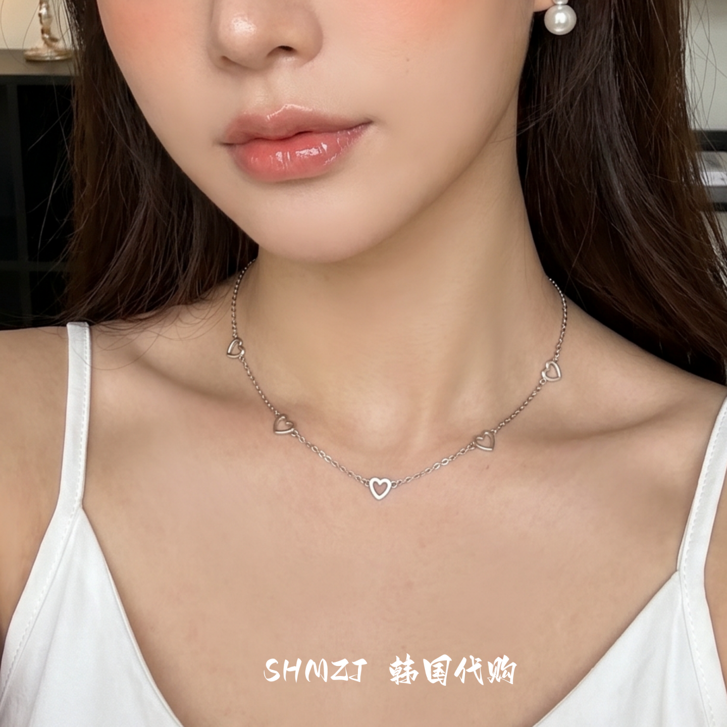 极简风镂空爱心装饰细链项链纯银