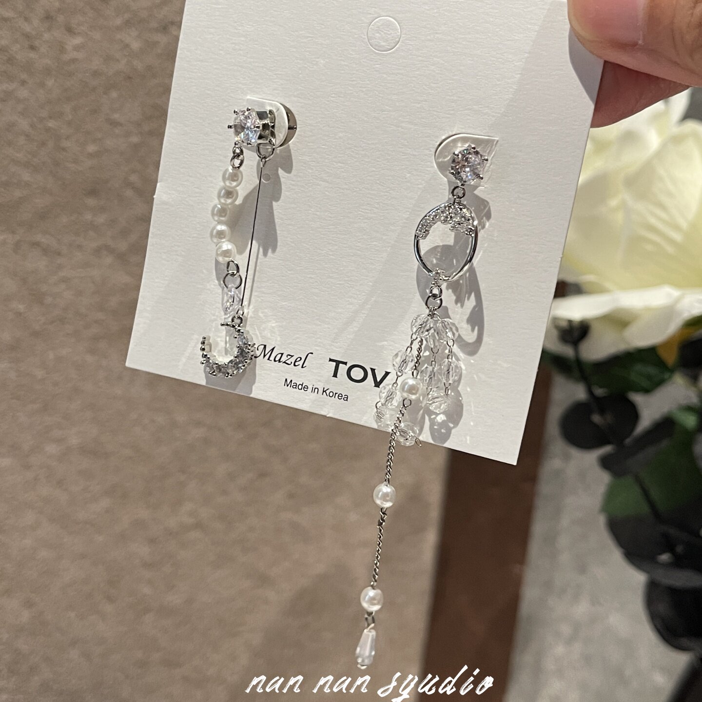 TOV正品贝壳流苏花瓣珍珠耳环