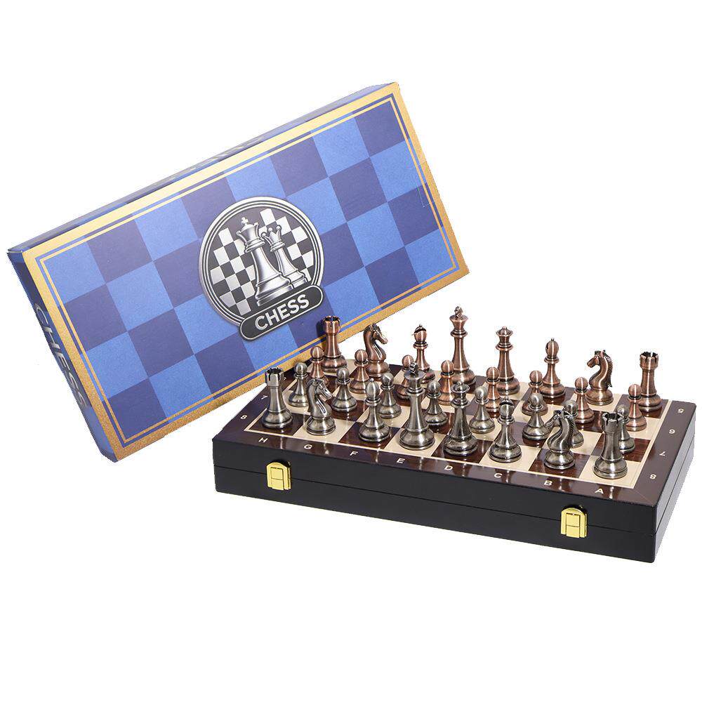 锌合金电镀国际象棋套装折叠棋盘